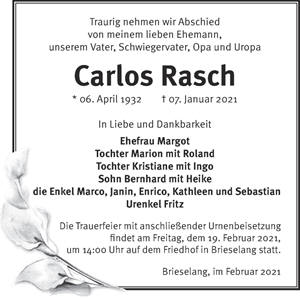 Todesanzeige Carlos Rasch